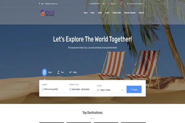 Genus Tours & Travels - Travel agency website with stunning destination galleries and comprehensive tour booking system