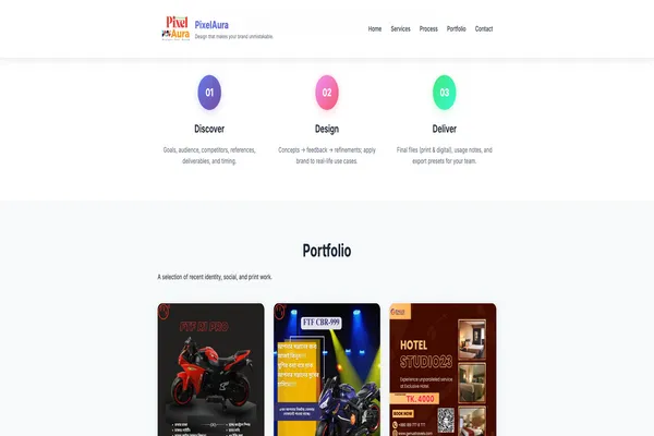 PixelAura - Creative digital agency website featuring stunning visual portfolio and innovative design solutions